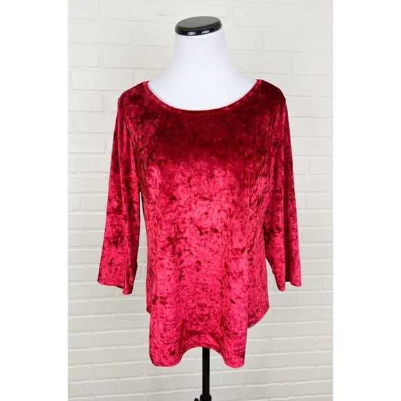 Westport 1972 Red Velvet 3/4 Sleeve Stretchy Blouse Top Size XL - Picture 1 of 4